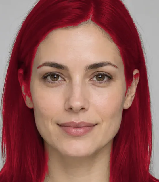 Cherry red hair color preview from the AI hair dye filter