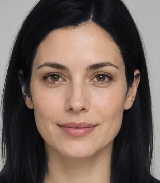 Jet black hair color preview from the AI hair dye filter