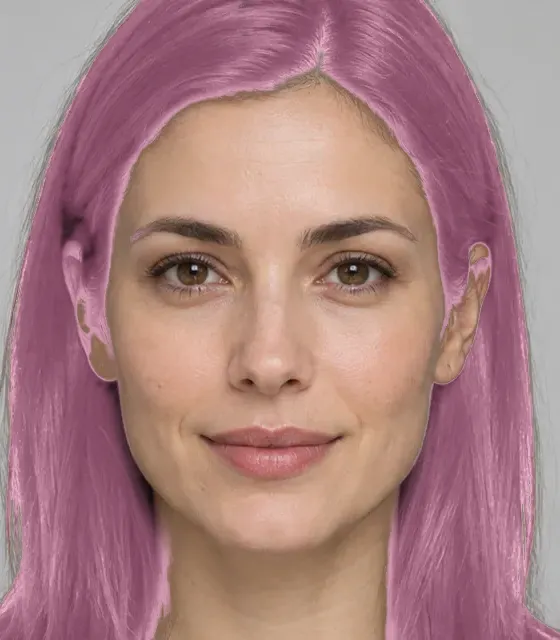 Pastel pink hair color preview from the AI hair dye filter